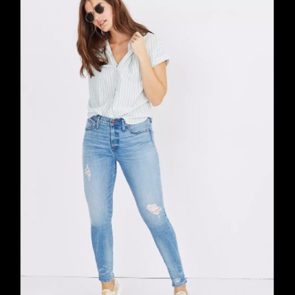 Madewell 9" High-Rise Skinny Jeans: Destructed-Hem Edition Medium Wash
